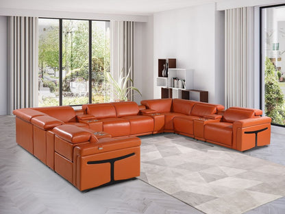 Camel Italian Leather Power Reclining U Shaped Twelve Piece Sectional With Console HomeRoots