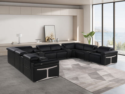 Black Italian Leather Power Reclining U Shaped Twelve Piece Sectional With Console HomeRoots