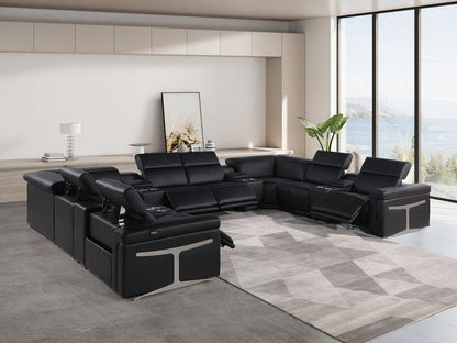 Black Italian Leather Power Reclining U Shaped Twelve Piece Sectional With Console HomeRoots
