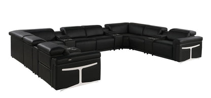 Black Italian Leather Power Reclining U Shaped Twelve Piece Sectional With Console HomeRoots