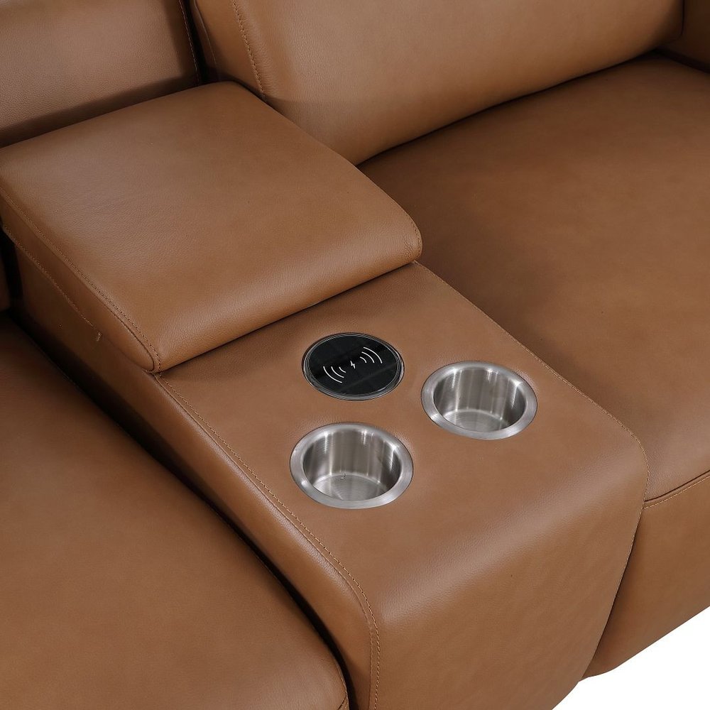 Chestnut Italian Leather Power Reclining U Shaped Twelve Piece Sectional With Console HomeRoots