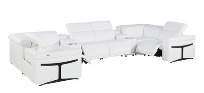 White Italian Leather Power Reclining U Shaped Eight Piece Sectional With Console HomeRoots