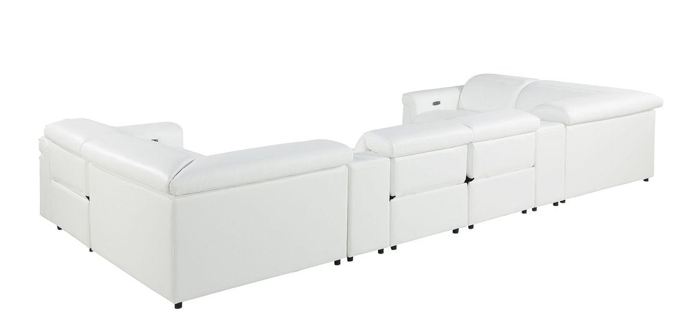 White Italian Leather Power Reclining U Shaped Eight Piece Sectional With Console HomeRoots