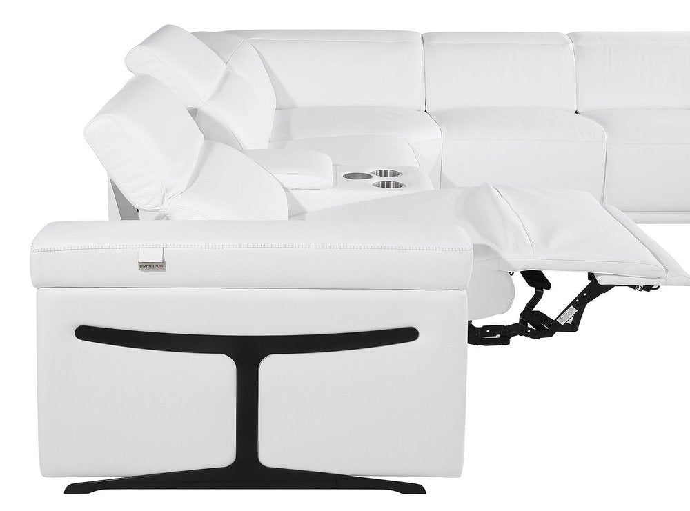 White Italian Leather Power Reclining U Shaped Eight Piece Sectional With Console HomeRoots