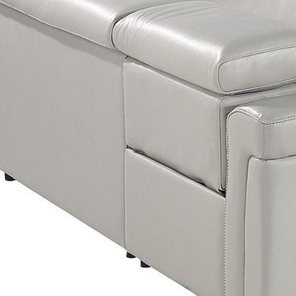 Light Gray Italian Leather Power Reclining U Shaped Eight Piece Corner Sectional With Console HomeRoots