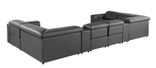 Dark Gray Italian Leather Power Reclining U Shaped Eight Piece Sectional With Console HomeRoots