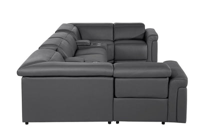 Dark Gray Italian Leather Power Reclining U Shaped Eight Piece Sectional With Console HomeRoots