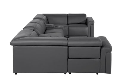 Dark Gray Italian Leather Power Reclining U Shaped Eight Piece Sectional With Console - FurniFindUSA