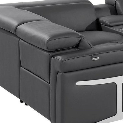 Dark Gray Italian Leather Power Reclining U Shaped Eight Piece Sectional With Console HomeRoots