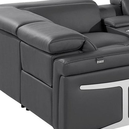 Dark Gray Italian Leather Power Reclining U Shaped Eight Piece Sectional With Console - FurniFindUSA