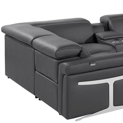 Dark Gray Italian Leather Power Reclining U Shaped Eight Piece Sectional With Console HomeRoots