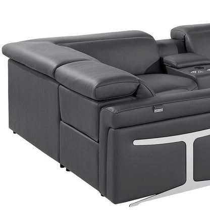 Dark Gray Italian Leather Power Reclining U Shaped Eight Piece Sectional With Console - FurniFindUSA