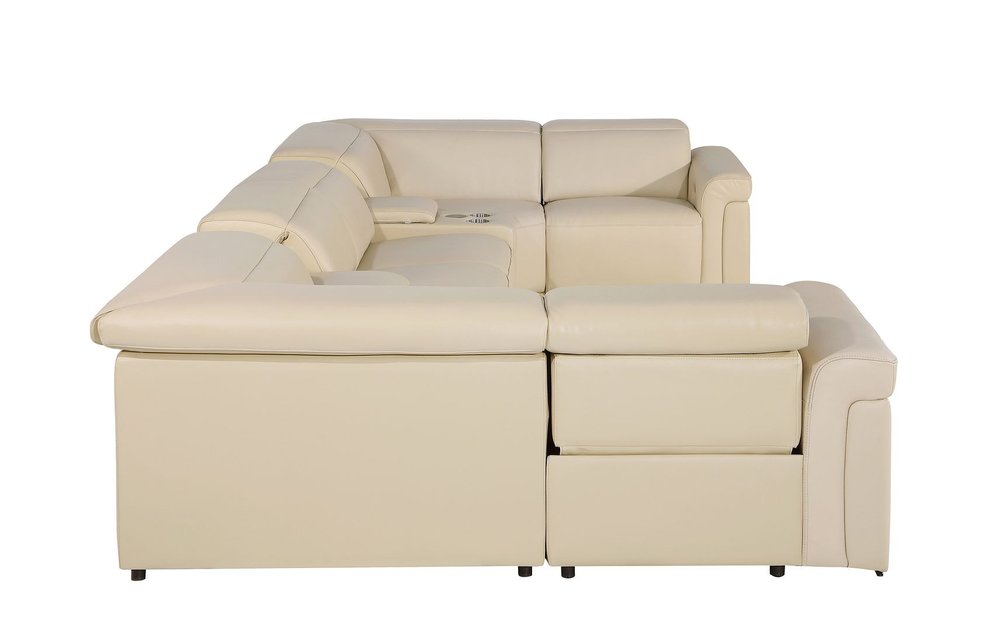 Beige Italian Leather Power Reclining U Shaped Eight Piece Sectional With Console HomeRoots