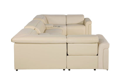 Beige Italian Leather Power Reclining U Shaped Eight Piece Sectional With Console HomeRoots
