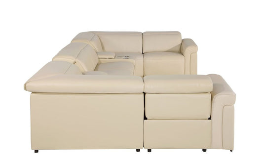 Beige Italian Leather Power Reclining U Shaped Eight Piece Sectional With Console HomeRoots