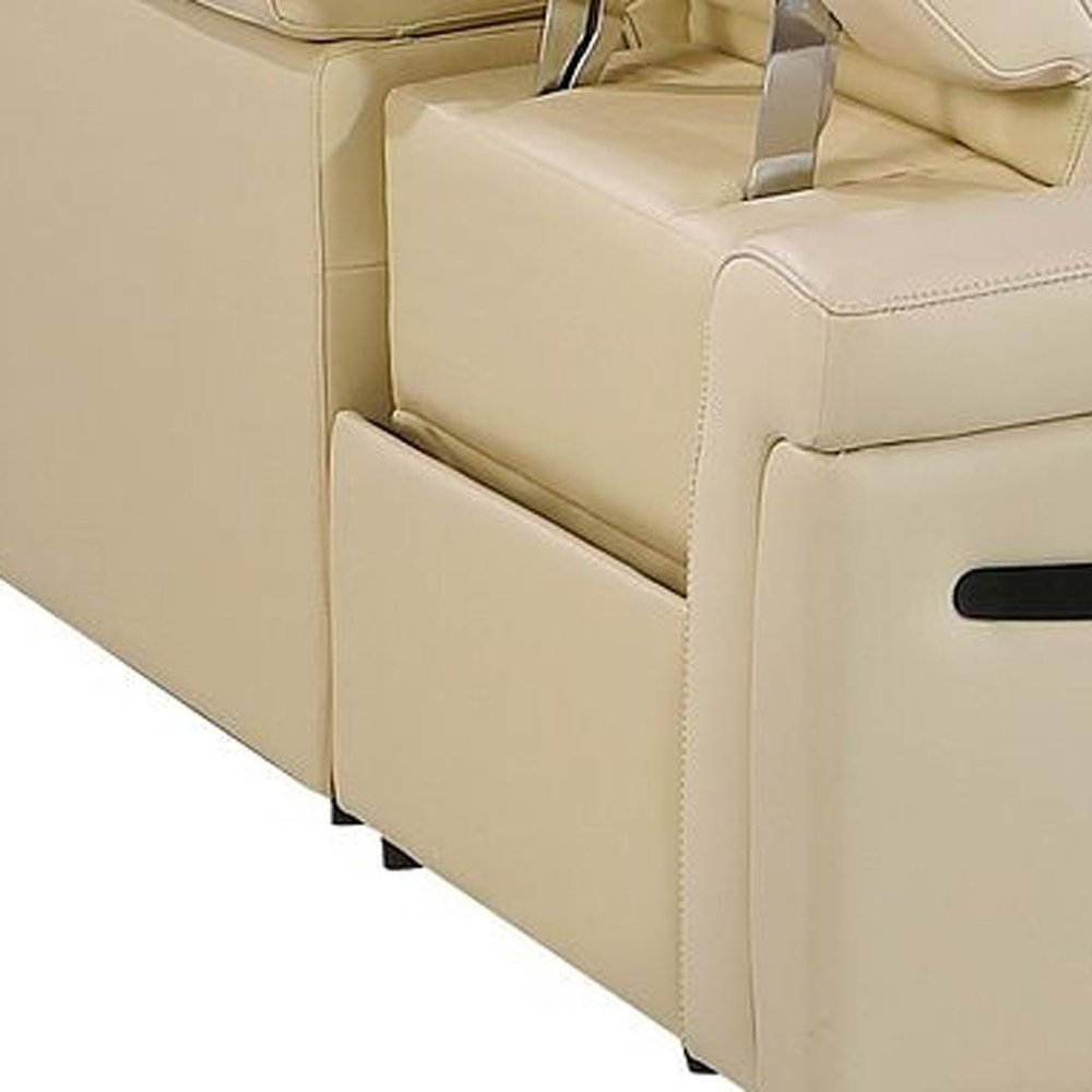 Beige Italian Leather Power Reclining U Shaped Eight Piece Sectional With Console HomeRoots