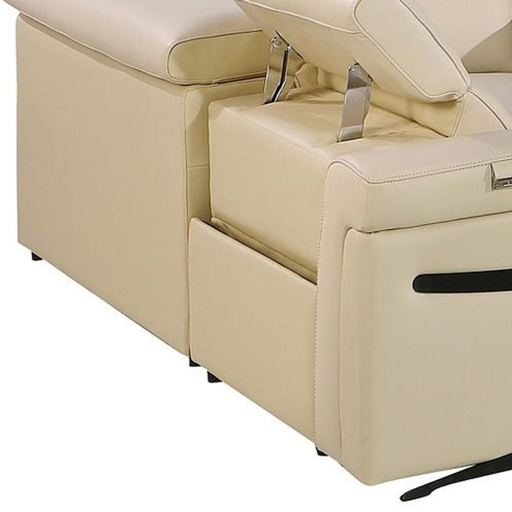 Beige Italian Leather Power Reclining U Shaped Eight Piece Sectional With Console HomeRoots