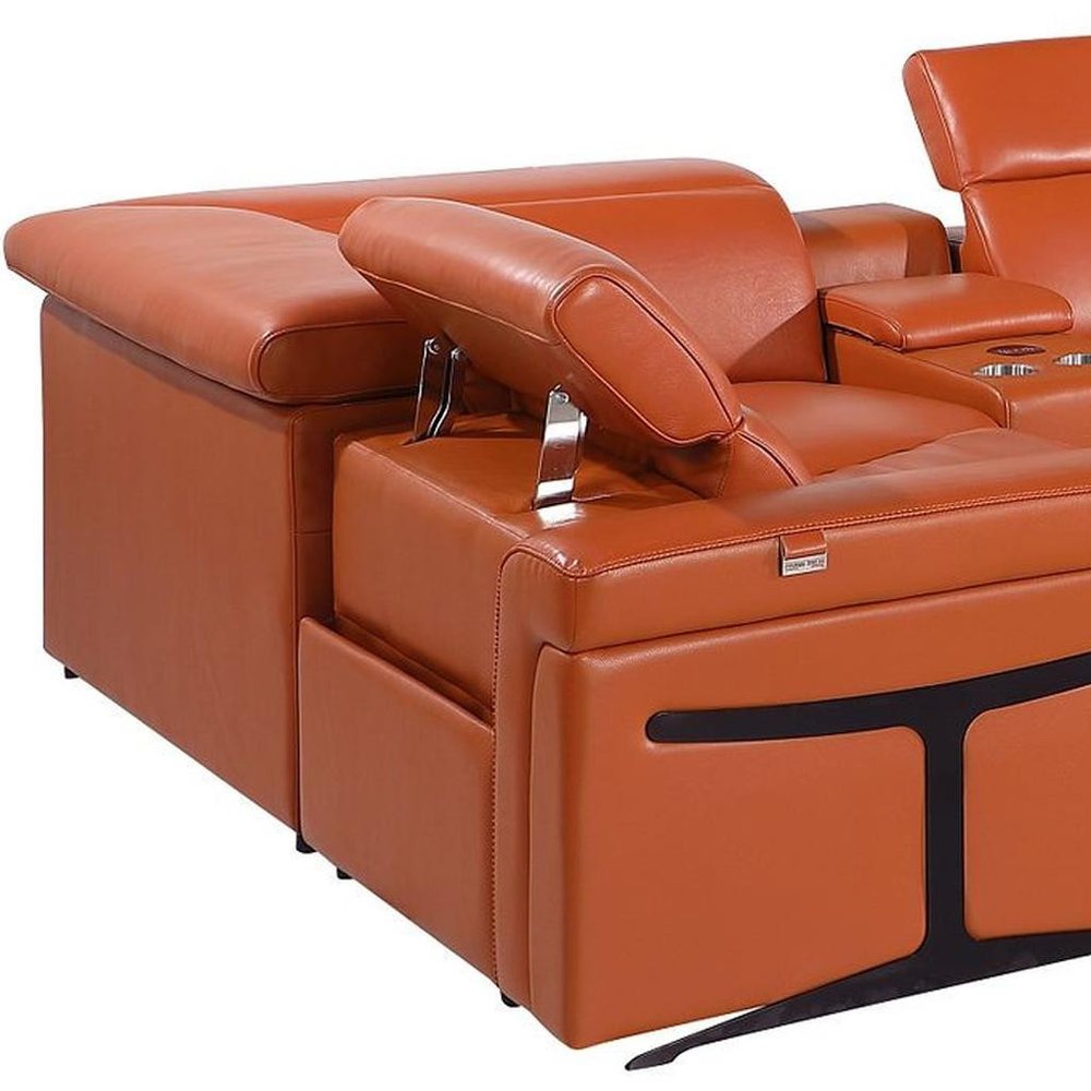 Camel Italian Leather Power Reclining U Shaped Eight Piece Sectional With Console HomeRoots