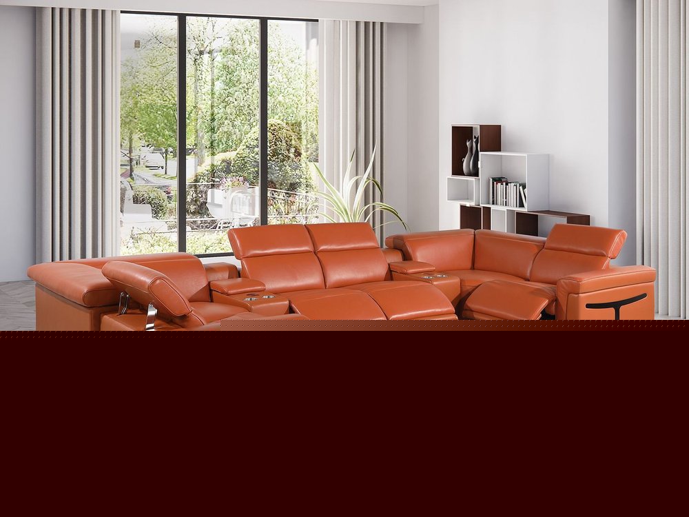 Camel Italian Leather Power Reclining U Shaped Eight Piece Sectional With Console HomeRoots