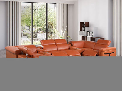 Camel Italian Leather Power Reclining U Shaped Eight Piece Sectional With Console HomeRoots