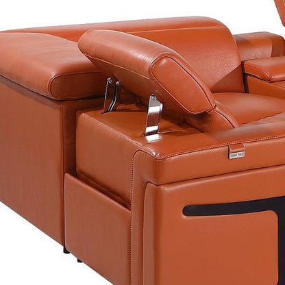 Camel Italian Leather Power Reclining U Shaped Eight Piece Sectional With Console HomeRoots