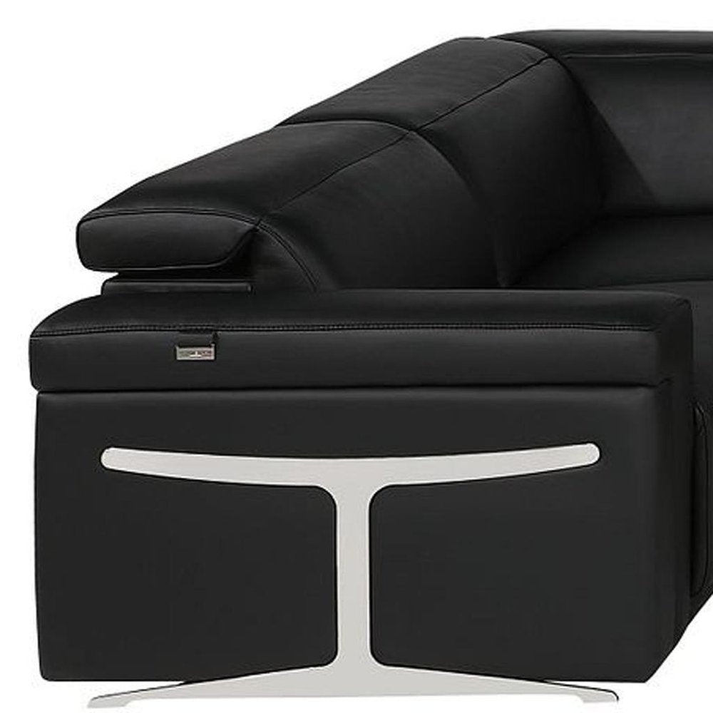 Black Italian Leather Power Reclining U Shaped Eight Piece Sectional With Console HomeRoots