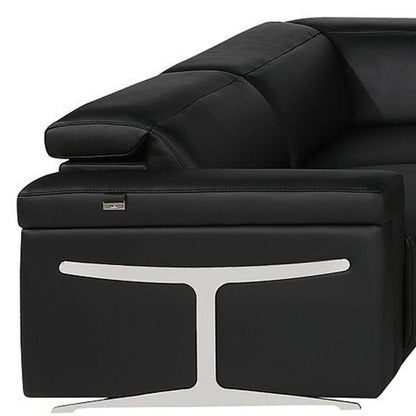 Black Italian Leather Power Reclining U Shaped Eight Piece Sectional With Console HomeRoots