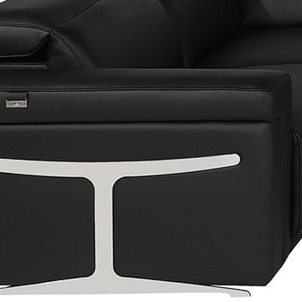 Black Italian Leather Power Reclining U Shaped Eight Piece Sectional With Console HomeRoots