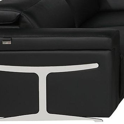Black Italian Leather Power Reclining U Shaped Eight Piece Sectional With Console HomeRoots