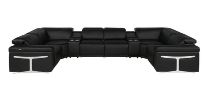 Black Italian Leather Power Reclining U Shaped Eight Piece Sectional With Console HomeRoots