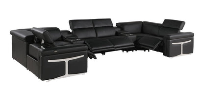 Black Italian Leather Power Reclining U Shaped Eight Piece Sectional With Console HomeRoots