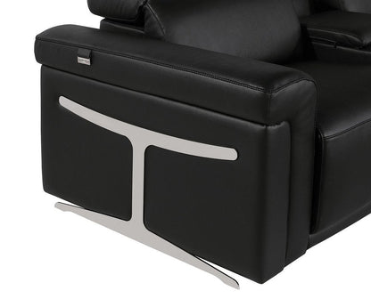 Black Italian Leather Power Reclining U Shaped Eight Piece Sectional With Console HomeRoots