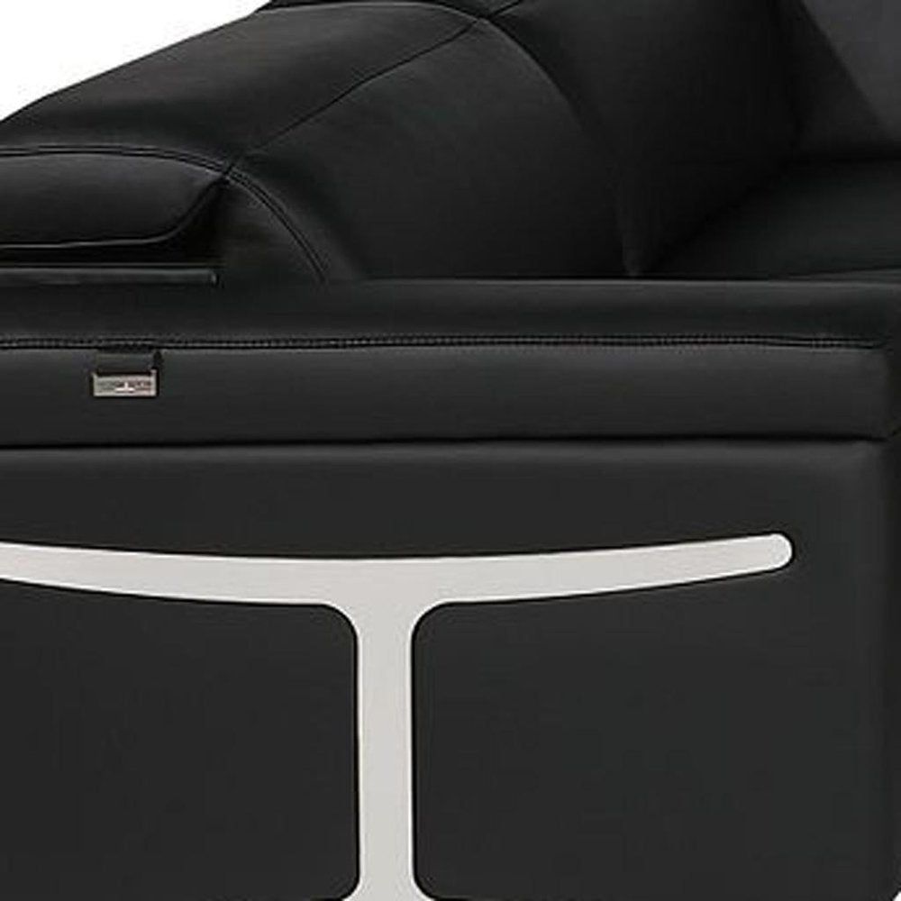 Black Italian Leather Power Reclining U Shaped Eight Piece Sectional With Console HomeRoots