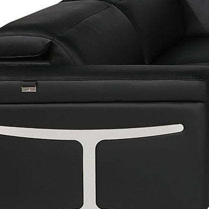 Black Italian Leather Power Reclining U Shaped Eight Piece Sectional With Console HomeRoots