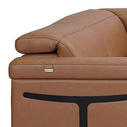 Chestnut Italian Leather Power Reclining U Shaped Eight Piece Sectional With Console HomeRoots