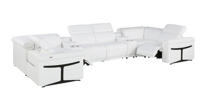 White Italian Leather Power Reclining U Shaped Eight Piece Corner Sectional With Console HomeRoots