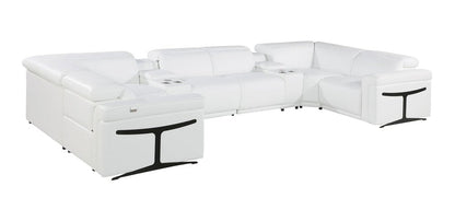 White Italian Leather Power Reclining U Shaped Eight Piece Corner Sectional With Console HomeRoots