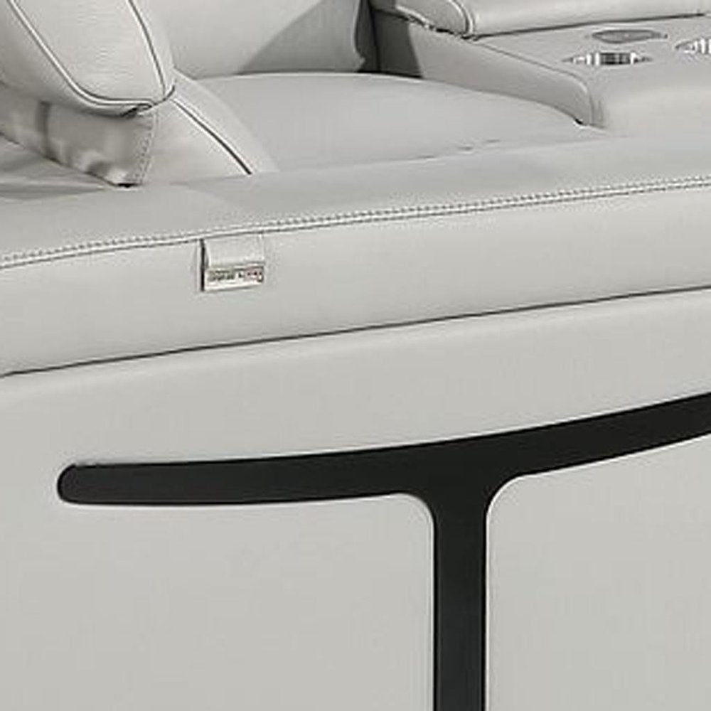 Light Gray Italian Leather Power Reclining U Shaped Eight Piece Corner Sectional With Console HomeRoots