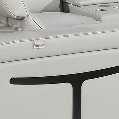 Light Gray Italian Leather Power Reclining U Shaped Eight Piece Corner Sectional With Console HomeRoots