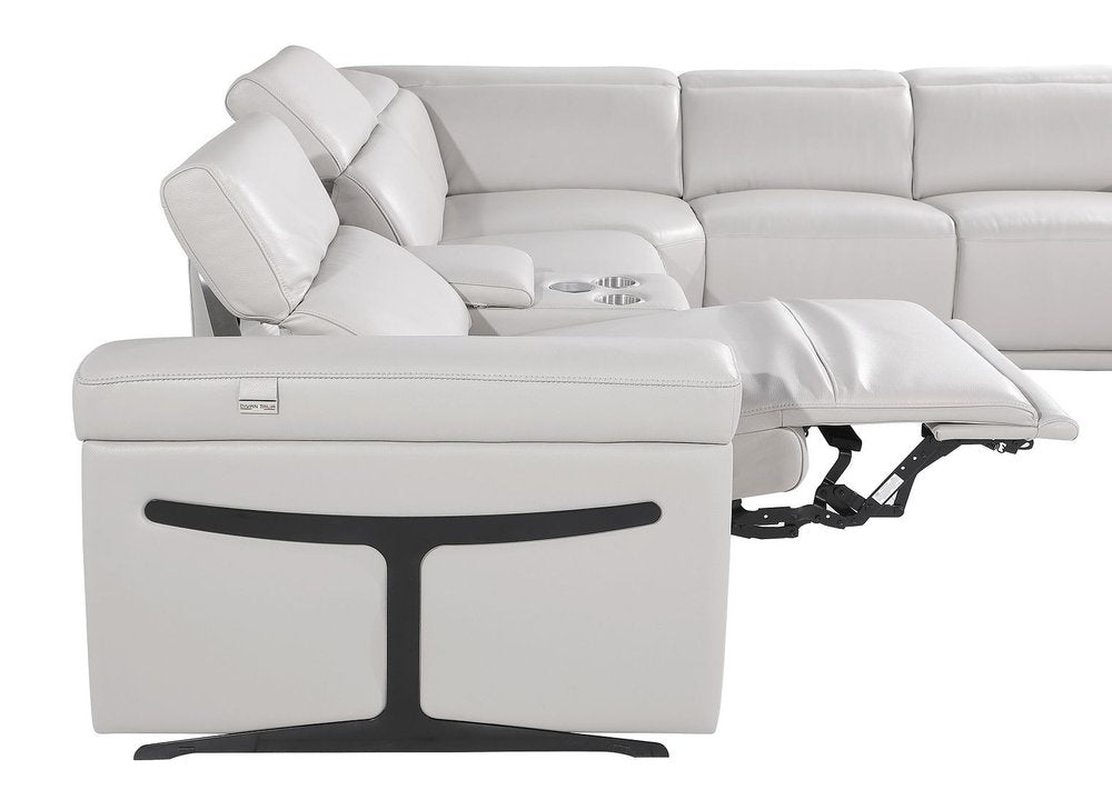 Light Gray Italian Leather Power Reclining U Shaped Eight Piece Corner Sectional With Console HomeRoots