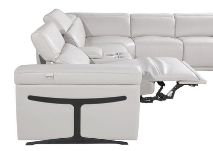 Light Gray Italian Leather Power Reclining U Shaped Eight Piece Corner Sectional With Console HomeRoots