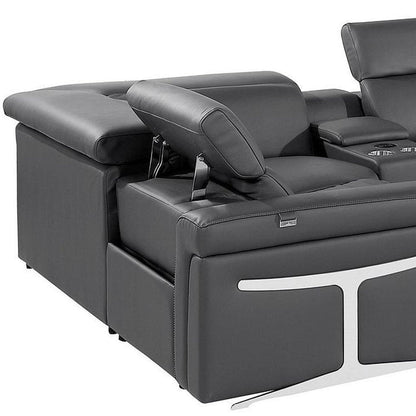 Dark Gray Italian Leather Power Reclining U Shaped Eight Piece Corner Sectional With Console HomeRoots