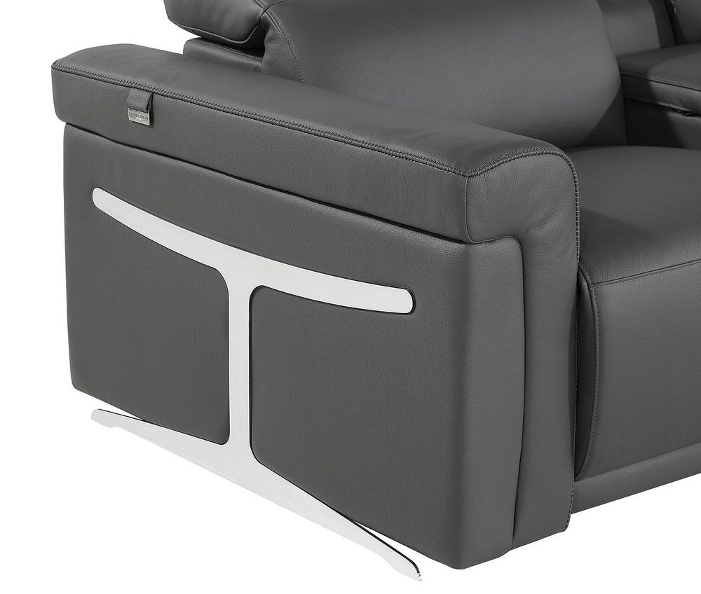 Dark Gray Italian Leather Power Reclining U Shaped Eight Piece Corner Sectional With Console HomeRoots