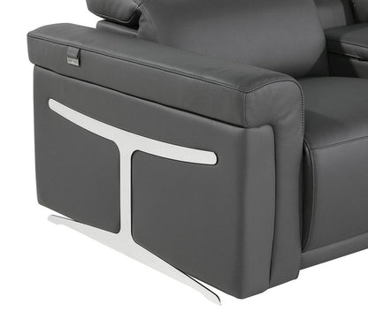 Dark Gray Italian Leather Power Reclining U Shaped Eight Piece Corner Sectional With Console HomeRoots