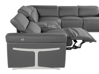 Dark Gray Italian Leather Power Reclining U Shaped Eight Piece Corner Sectional With Console - FurniFindUSA