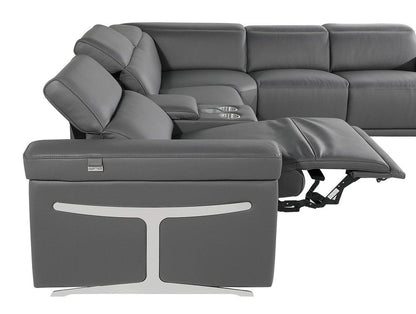 Dark Gray Italian Leather Power Reclining U Shaped Eight Piece Corner Sectional With Console HomeRoots