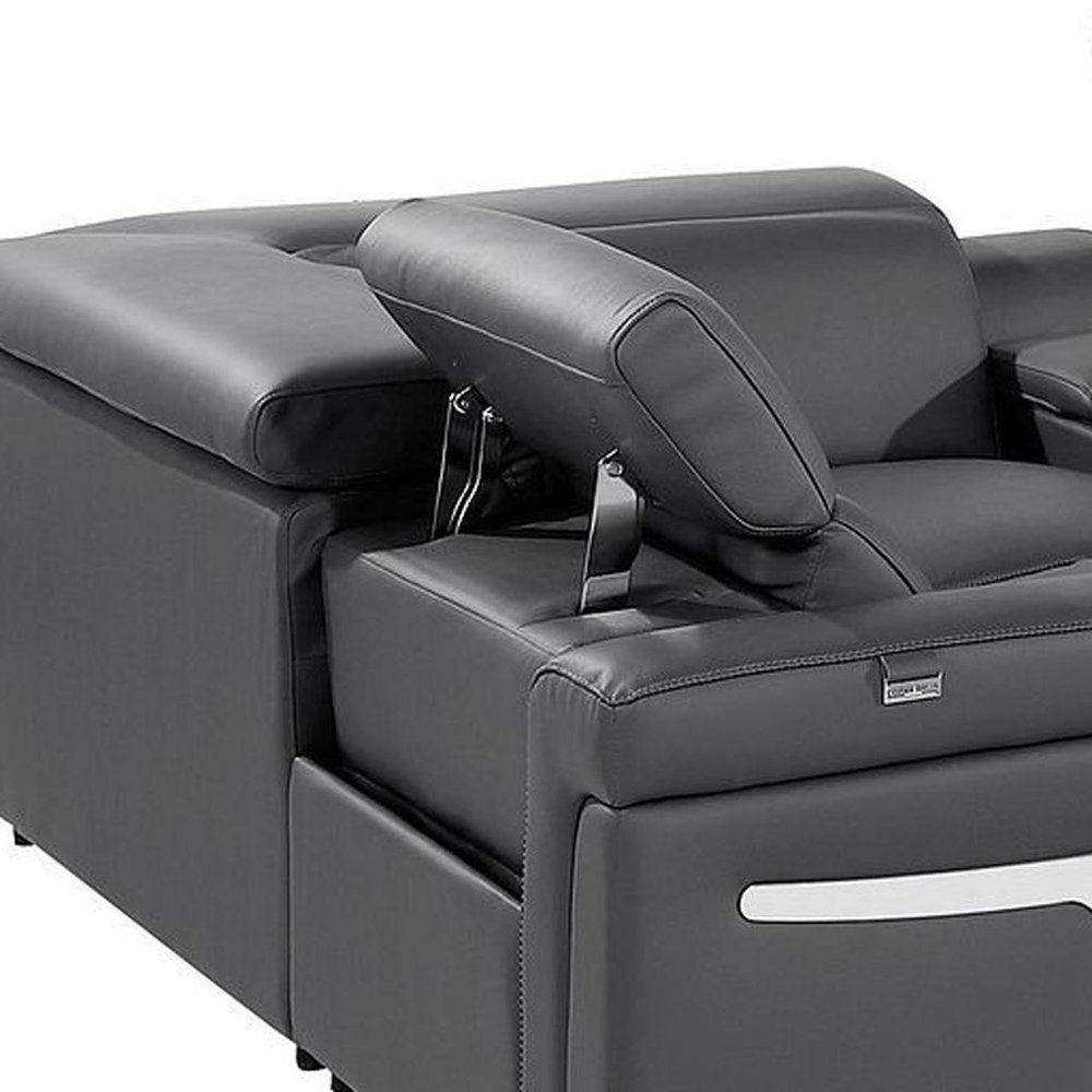 Dark Gray Italian Leather Power Reclining U Shaped Eight Piece Corner Sectional With Console HomeRoots