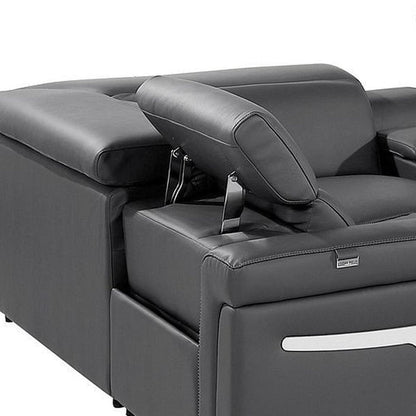 Dark Gray Italian Leather Power Reclining U Shaped Eight Piece Corner Sectional With Console HomeRoots