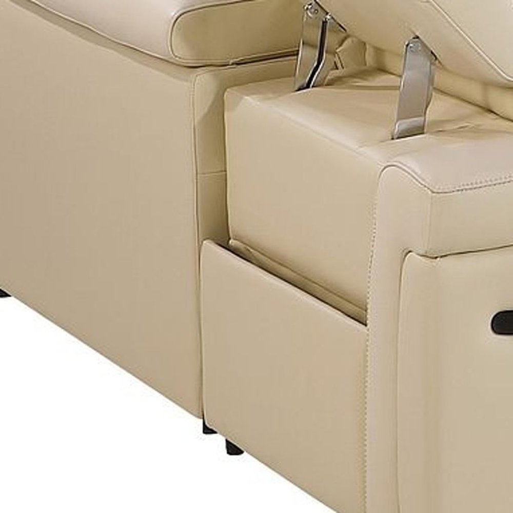 Beige Italian Leather Power Reclining U Shaped Eight Piece Corner Sectional With Console HomeRoots