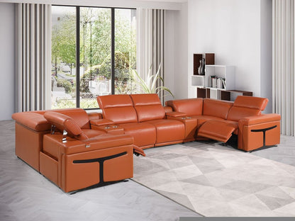Camel Italian Leather Power Reclining U Shaped Eight Piece Corner Sectional With Console HomeRoots